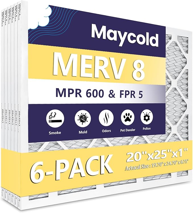 Maycold 20x25x1 MERV 8 Furnace Air Filters, Pleated HVAC AC Filter by Maycold