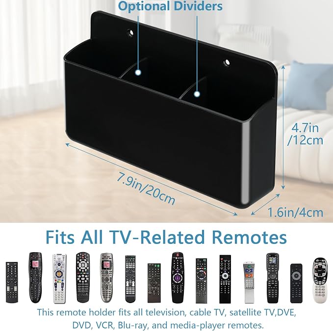 2Pcs Remote Control Holder Wall Mount, TV Remote Caddy Box Hollow Bottom Slot - Image 2