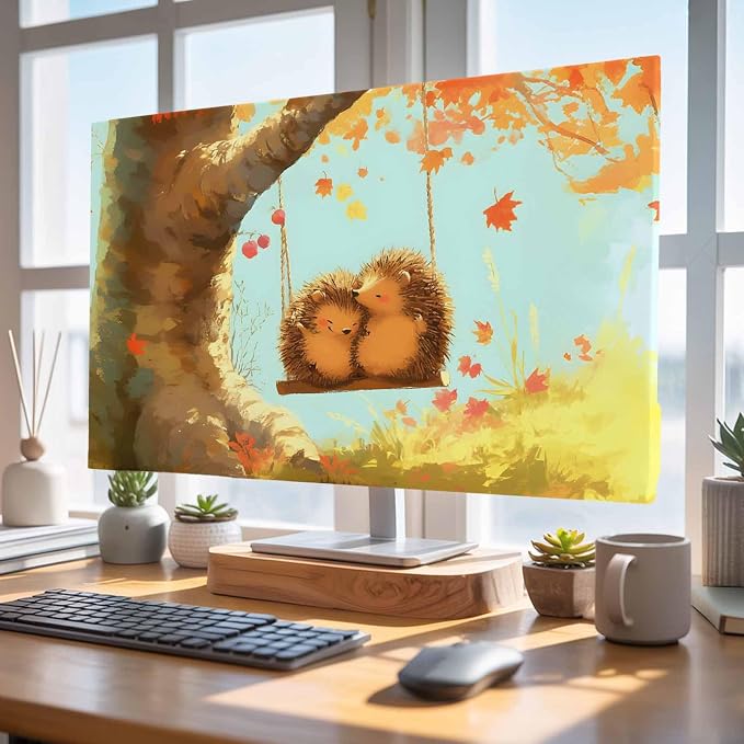 Cute Hedgehog Swing Fall Maple Tree Indoor TV Cover, Elastic TV Screen - Image 5