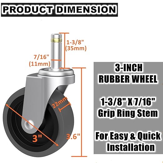 RILIDRI Replcament Casters for Brute Trash Bin Dolly Set of 10, 3-Inch Trash - Image 2