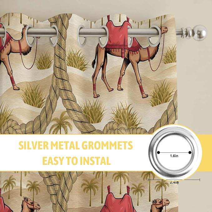 2 Panel Kitchen Cafe Curtains, Desert Camels Sunlight Filtering Nature Air - Image 7