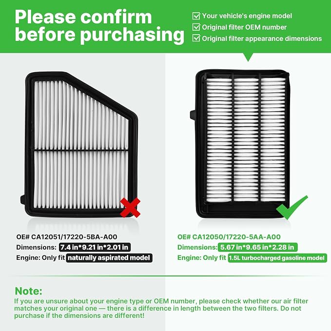 Engine+Cabin Air Filters Fit for Honda Civic L4 1.5L Turbo 2016-2021, CR-V CRV - Image 3