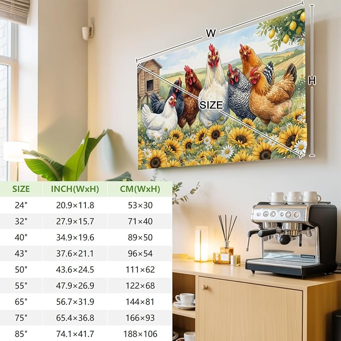 Farmhouse Animals Chickens Indoor TV Cover, Elastic TV Screen Protector - Image 3