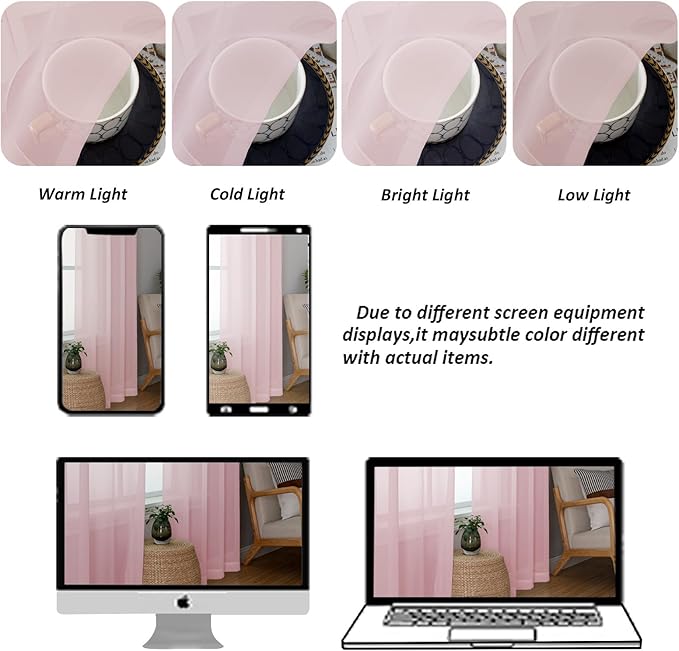 Chyhomenyc Blush Pink Sheer Curtains 78 Inches Long 2 Panels Set for Living Room, Light Filtering Voile Lightweight Bedroom Curtains, Rod Pocket Solid Window Treatment Drapes, Each 42W x 78L