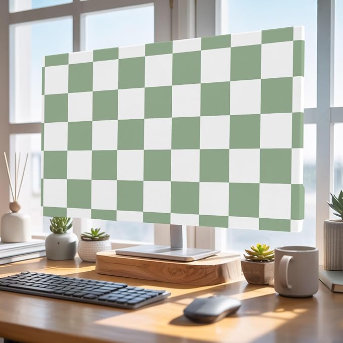 White Sage Green Buffalo Plaid Indoor TV Cover, Elastic TV Screen Protector - Image 4