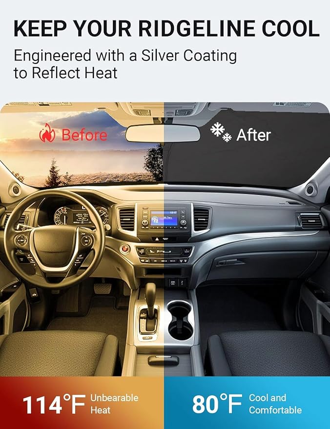 Proadsy 2026 Upgrade Windshield Sun Shade Custom Fit Honda Ridgeline 2017-2025 - Image 3