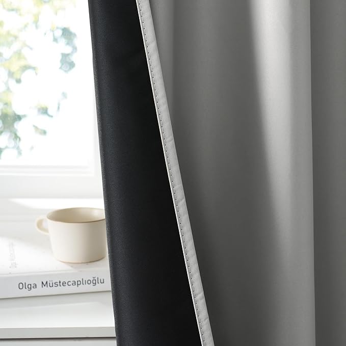 RYB HOME 100% Blackout Short Curtains for Small Window, Thermal Insulated Total Room Darkening Noise Reducing Curtains for Kitchen Bathroom Basement, 42 inches Wide by 48 inches Long, Silver Grey