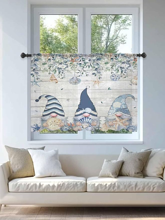Sheer Curtains 54 Inch Length, Coastal Eucalyptus Leaf Semi Sheer Curtains - Image 4