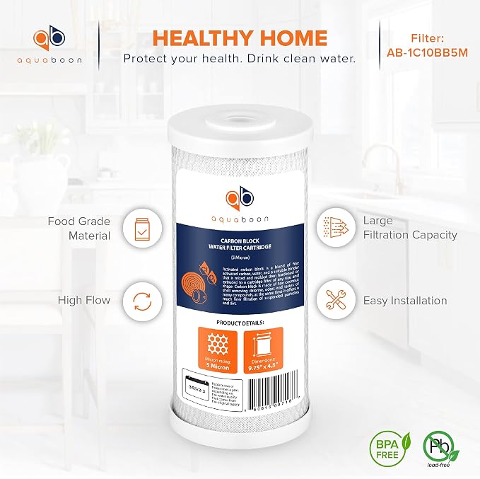 Aquaboon 5 Micron 10x4.5 Carbon Block Water Filters Whole House CTO Water - Image 4