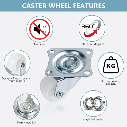 1" Low Profile Caster Wheels Set of 4, No Noise Casters - Image 3