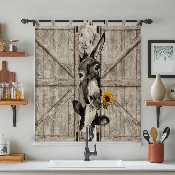 Funny Farm Animals Living Room Curtains 84 Inch Length, Window Curtains Tab Top - Image 3