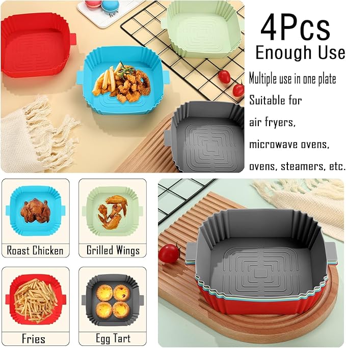 Silicone Air Fryer Liners, LYHOLKEER 4Pcs 7.6inch Square Airfryer Silicone - Image 3
