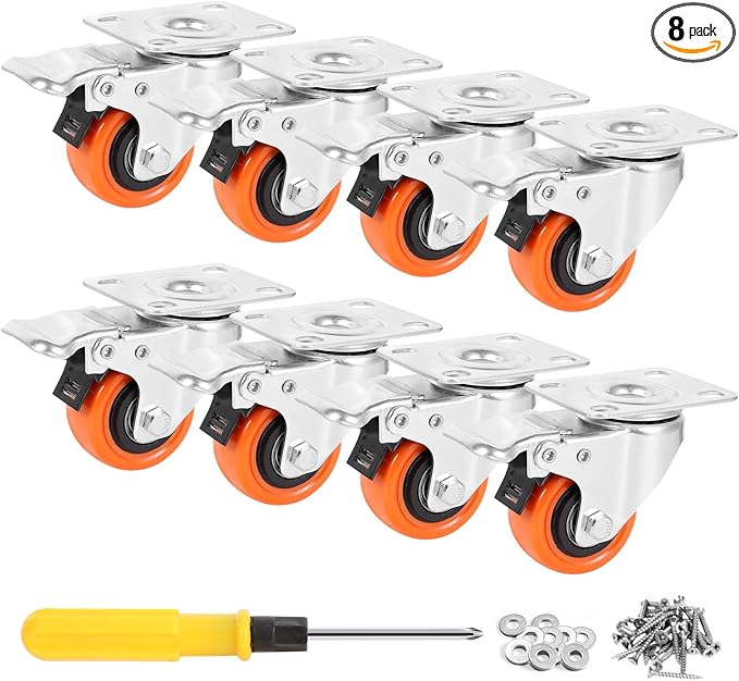 WBD 2" Plate Caster Wheels Set of 8, Heavy Duty Casters by WBDWEIBIDA