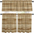 Kitchen Curtains Tiers and Valance Set of 3, Light Brown Wood Grain Light by Anzona