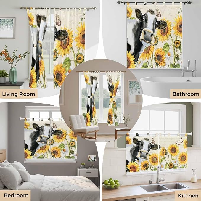 Yellow Sunflowers Living Room Curtains 84 Inch Length, Window Curtains Tab Top - Image 7