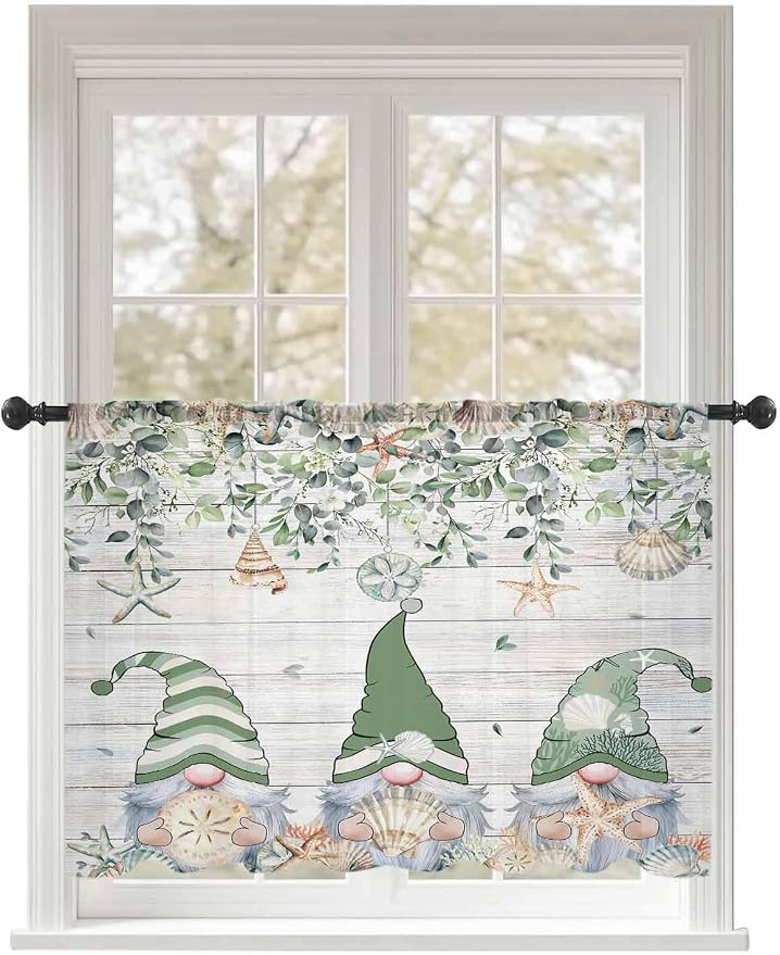 Sheer Curtains 54 Inch Length, Coastal Eucalyptus Leaf Semi Sheer Curtains by Unknown