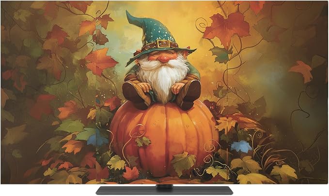 Fall Old Gnome on Ripe Pumpkin Indoor TV Cover, Elastic TV Screen Protector - Image 2
