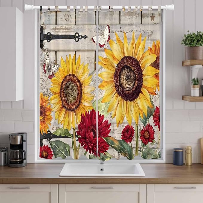 Red Yellow Sunflowers Living Room Curtains 84 Inch Length, Window Curtains Tab - Image 9