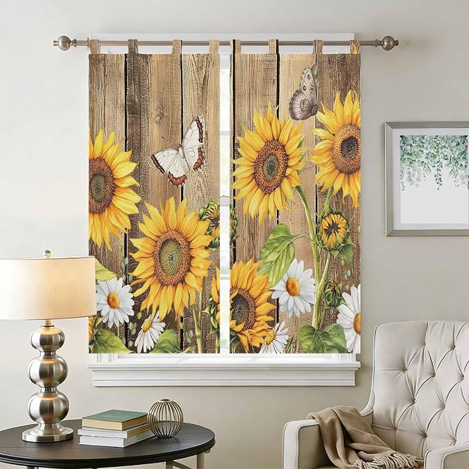 Farmhouse Sunflowers Living Room Curtains 84 Inch Length, Window Curtains Tab - Image 2