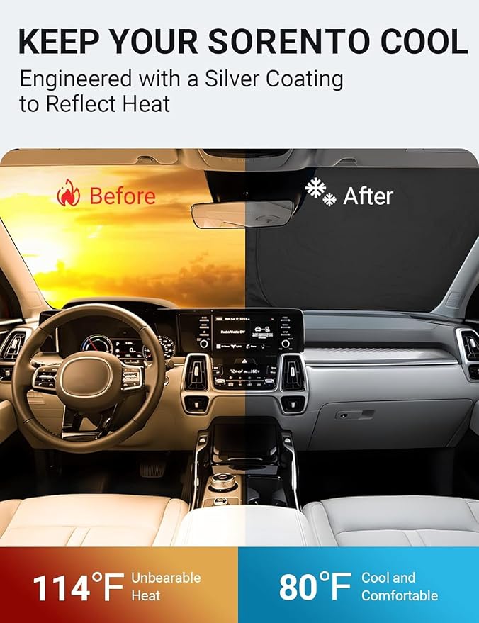Proadsy Windshield Sun Shade for Kia Sorento 2021-2025 2026 4-Layer Foldable - Image 3