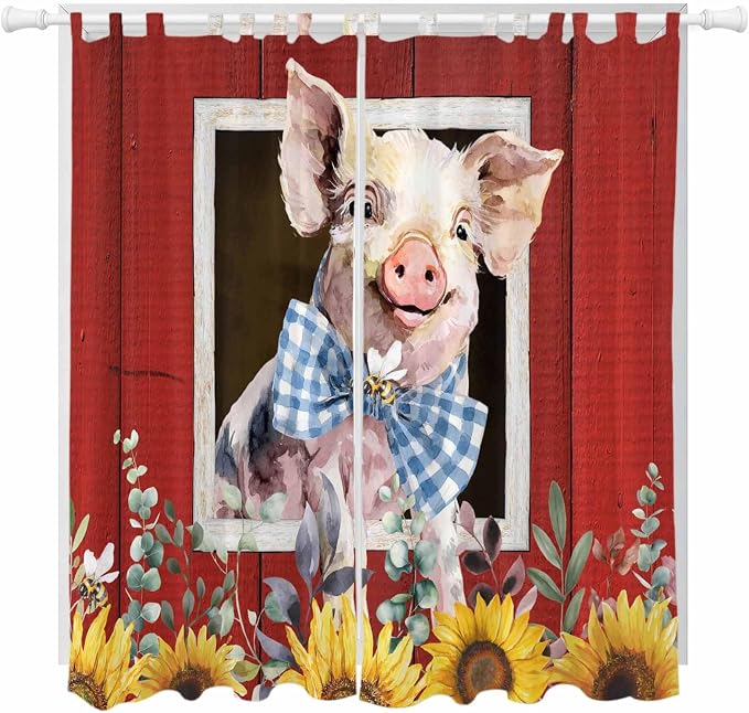 Pig Sunflowers Living Room Curtains 84 Inch Length, Window Curtains Tab Top by Unknown