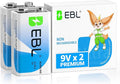 EBL 9V Batteries 2-Pack, Reliable Long Lasting Alkaline 9V Battery by EBL