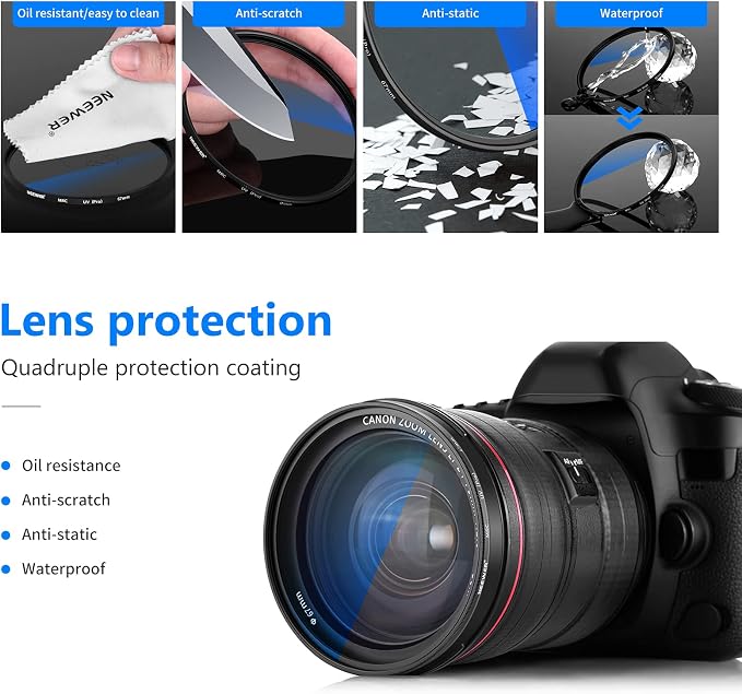 NEEWER 67mm MRC UV Protection Filter 30 Layers Nano Multi-Resistant Coatings/HD - Image 4