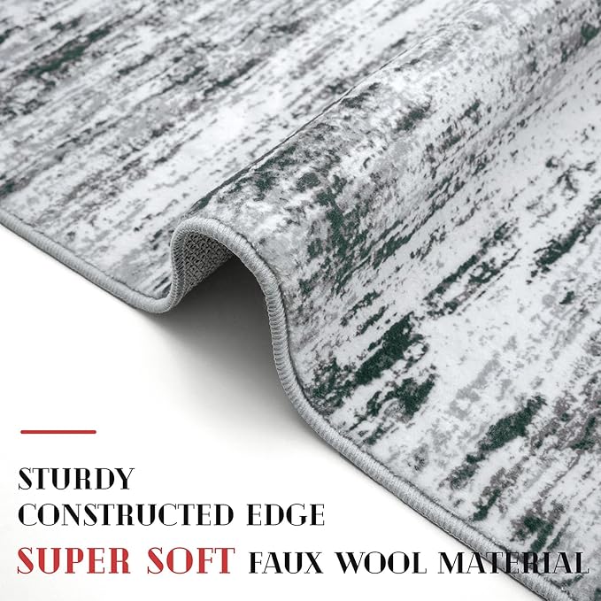 Lansny Modern Abstract Runner Rug 2.6x16, Black Grey White Washable Long Kitchen Runner Non-Slip Soft Hallway Rug Runner Thin Print Faux Wool Carpet for Entryway Bedroom Laundry Room Indoor Home Decor