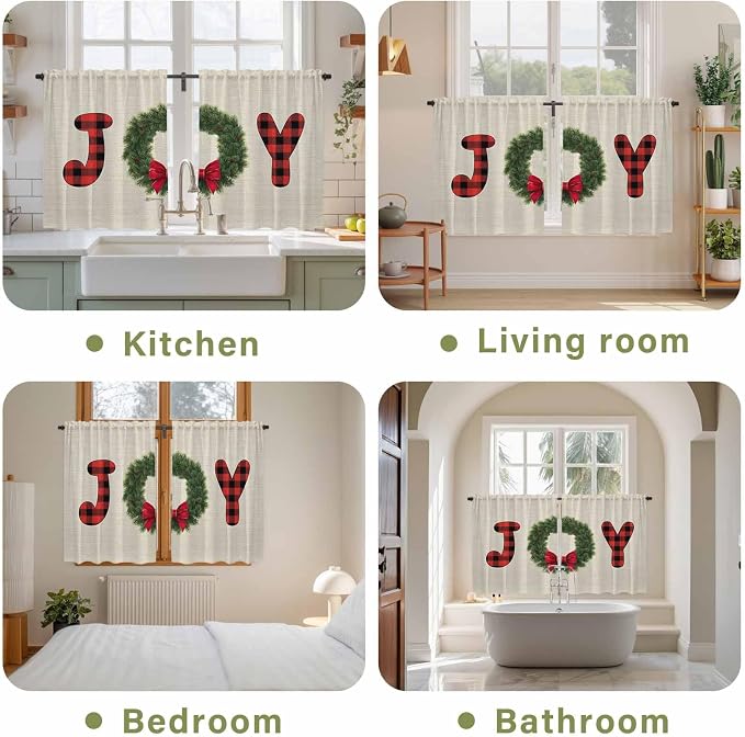 Red Green Christmas Kitchen Curtains 45 Inch Long 2 Panel Set, Rod Pocket - Image 8