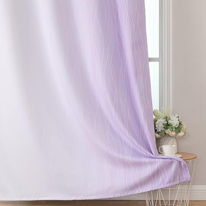 Estelar Textiler Lilac and Greyish White Ombre Blackout Curtains 72 Inches Length for Bedroom, Thermal Insulated Light Blocking Grommet Gradient Blackout Drapes for Living Room, 42Wx72L, 2 Panels