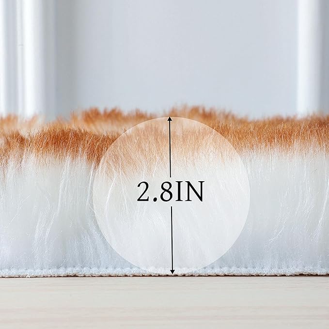 linmopm Faux Fur Rug Sheepskin Shag Fluffy Fuzzy 3x4 ft Rugs for Bedroom Bedside Bed Floor Living Room Plush Rectangle High-Density Cushion Carpet Super Sofa Cover White and Yellow