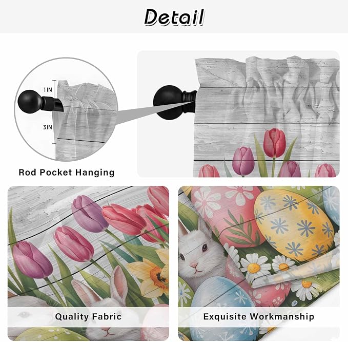Easter Kitchen Curtains 54 Inch Long 2 Panel Set, Rod Pocket Window Curtains - Image 9
