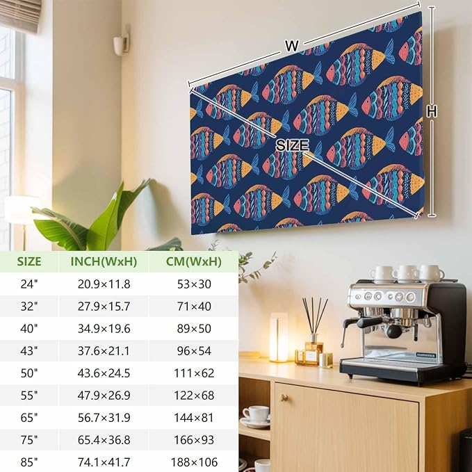 Ethnic Style Ocean Fish Indoor TV Cover, Elastic TV Screen Protector Watercolor - Image 3