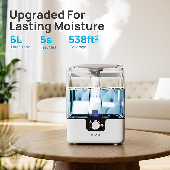 CHIVALZ 6L Humidifiers for Bedroom Large Room Home, Cool Mist Top Fill - Image 2