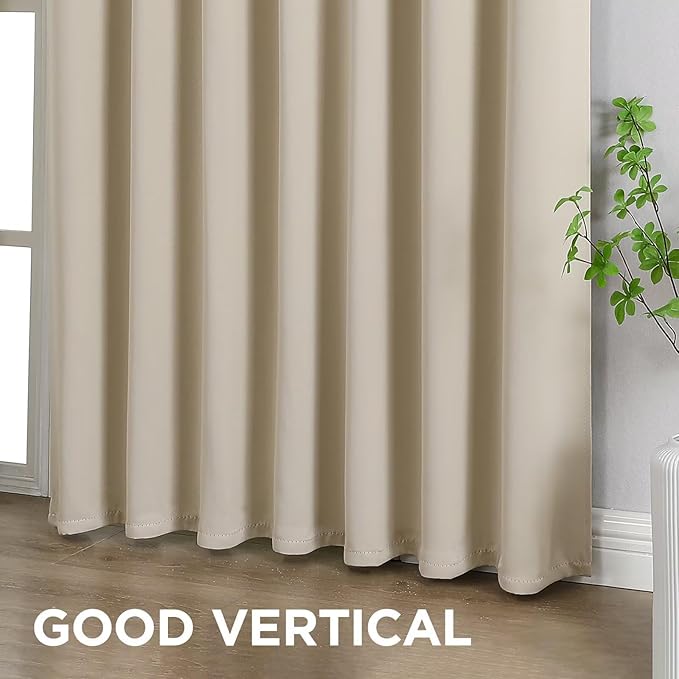 Joydeco Blackout Curtains 72 Inch Length 2 Panels Set, Thermal Insulated Long Curtains& Drapes 2 Burg, Room Darkening Grommet Drapes for Bedroom Living Room Window (Light Beige, W52 x L72 Inch)