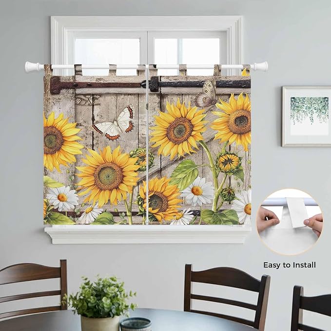 Farmhouse Sunflowers Bedroom Curtains 63 Inch Length, Window Curtains Tab Top - Image 4