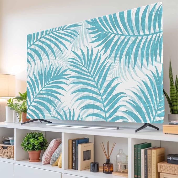 Summer Palm Leaf Blue Indoor TV Cover, Elastic TV Screen Protector Forest by Unknown