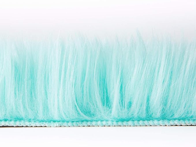 Ashler faux fur rug, Fluffy Shaggy Area Rug Ultra Soft 2 x 6 Feet Sheepskin Fur Rug, Turquoise Fuzzy Rug Machine Washable Shag Rug, Nursery Decor Throw Rugs for Bedroom, kids room, Living Room