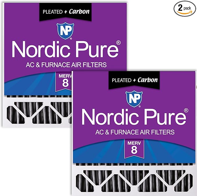 Nordic Pure 20x20x5 Pleated MERV 8 Plus Carbon Air Filters 2 Pack | Actual by NordicPure