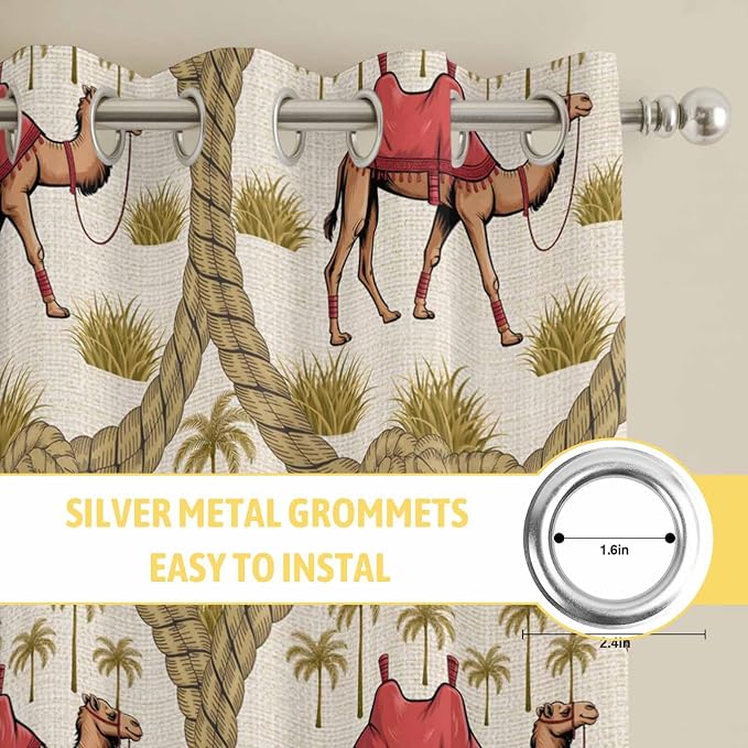 2 Panel Kitchen Cafe Curtains, Camels Palm Trees Sunlight Filtering Nature Air - Image 7