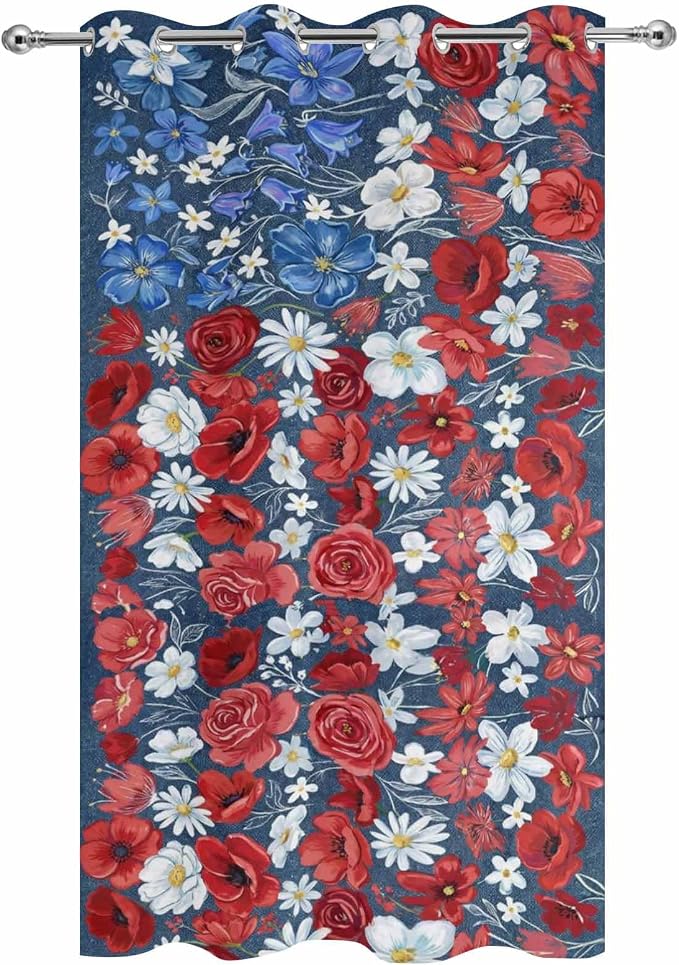 4th of July Outdoor Curtains for Patio Patriotic Flowers Farmhouse Red - Image 9