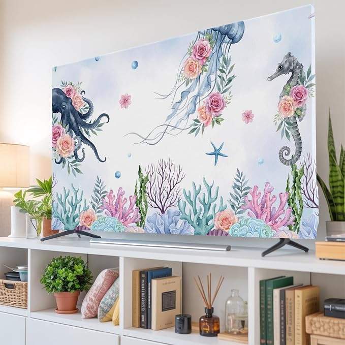 Summer Jellyfish Octopus Seahorse Indoor TV Cover, Elastic TV Screen Protector - Image 6