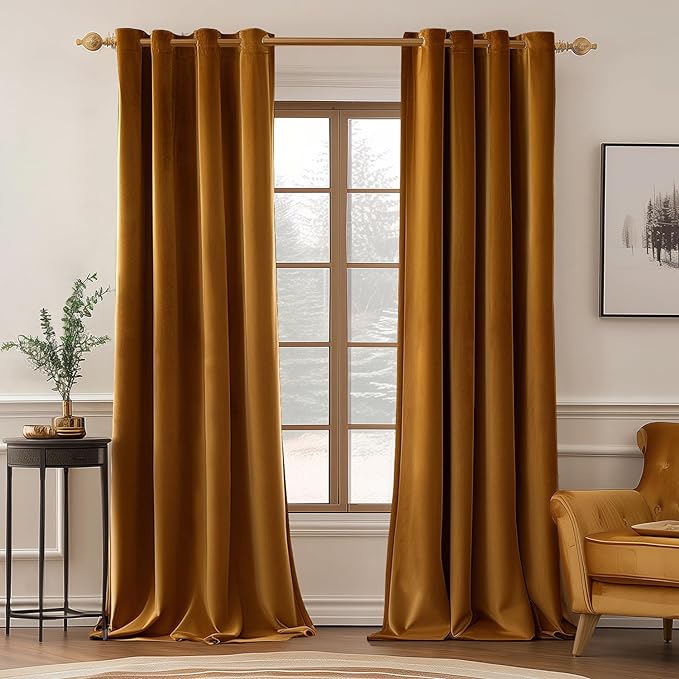 MIULEE Velvet Curtains Golden Brown Elegant Grommet Curtains Thermal Insulated Soundproof Room Darkening Curtains/Drapes for Classical Living Room Bedroom Decor 52 x 72 Inch Set of 2
