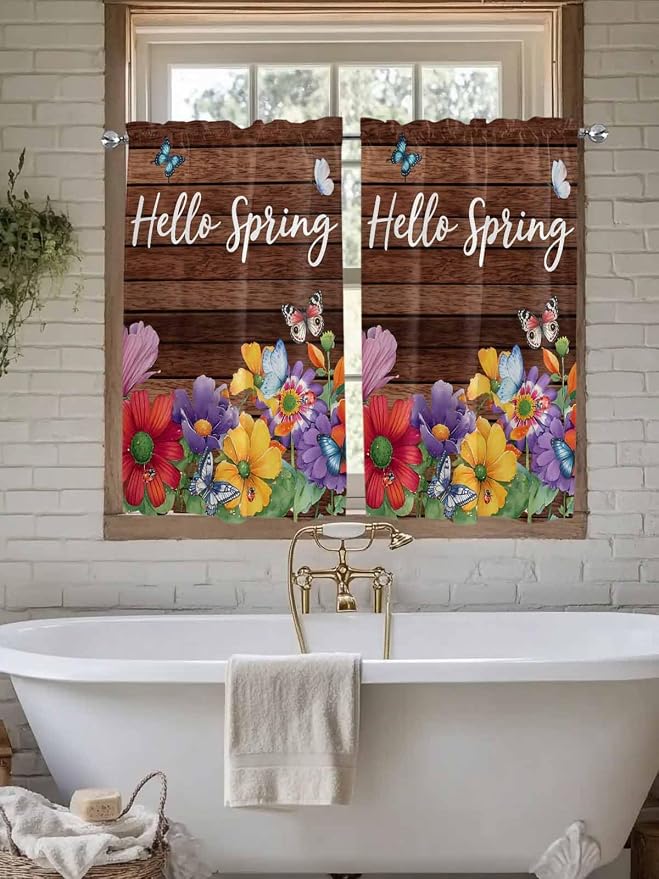 Spring Flowers Kitchen Curtains 45 Inches length, Watercolor Farmhouse Colorful - Image 7