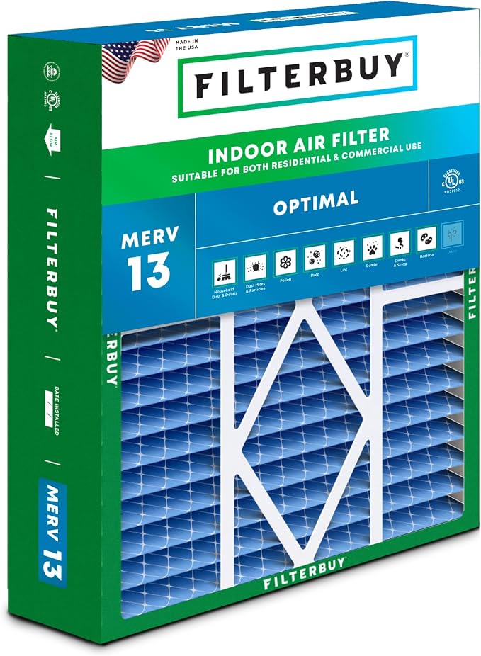 Filterbuy 20x25x5 Air Filter MERV 13 Optimal Smoke & Allergy Defense, Pleated by Filterbuy