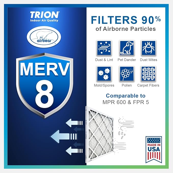 16x25x2 Air Filter MERV 8 TRION Air Bear Pleated HVAC Air Filter Replacement - Image 5