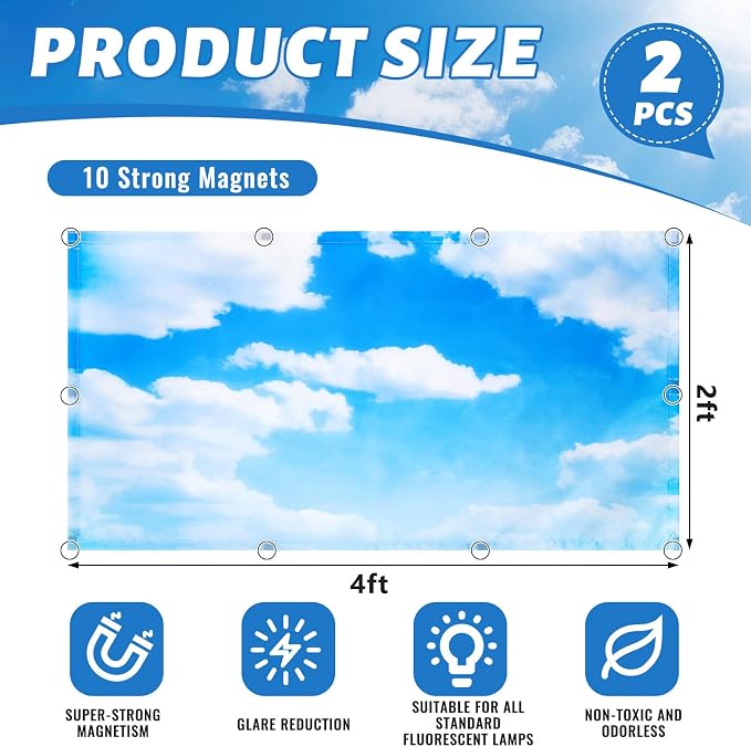 Hortsun Pack of 2 Fluorescent Light Covers 4 x 2 Feet Magnetic Ceiling Light - Image 2