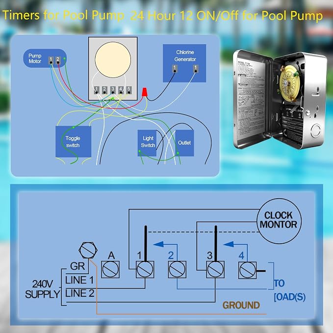 T104 Mechanical Timer Switch, 208–277 VAC 40 Amp, Pool Pump Switch, 24 Hour 12 - Image 5