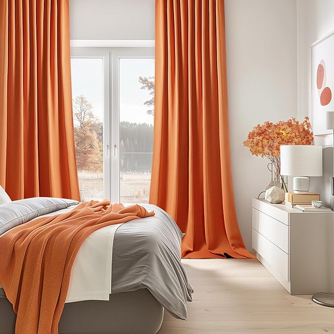 MIULEE Orange Back Tab Blackout Curtains 90 Inch Long 2 Panels Set for Living Room Bedroom Privacy, Rod Pocket/Pinch Pleated Fall Thermal Insulated Room Darkening Light Blocking Curtain, 52 x 90 Inch