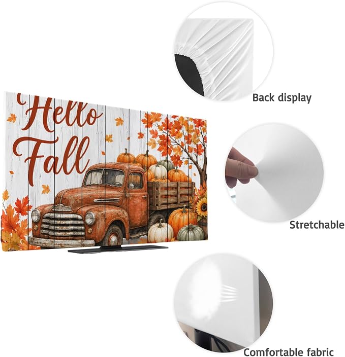 Hello Fall Words Brown Truck Indoor TV Cover, Elastic TV Screen Protector Maple - Image 7